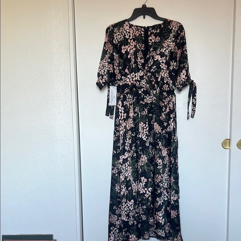AX Floral Tie-Sleeve Maxi wrap Dress in Black and multicolored next size 10 new